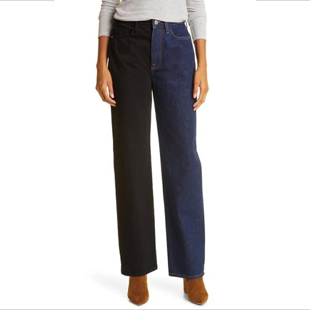 Frame Le Jane Dell Noir colorblock jeans denim dark blue black straight new 28
